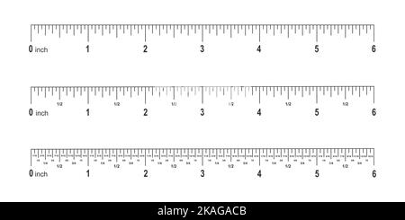 Ensemble d'échelle de 6 pouces pour la règle avec marquage, nombres et fractions. Outils mathématiques ou géométriques pour mesurer la distance, la hauteur ou la longueur sur fond blanc. Illustration vectorielle Illustration de Vecteur