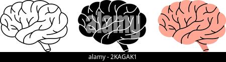 Ensemble de symboles du cerveau humain. Icônes du cerveau humain en couleur, noir et traits fins. Illustration vectorielle. Icônes d'organes humains Illustration de Vecteur