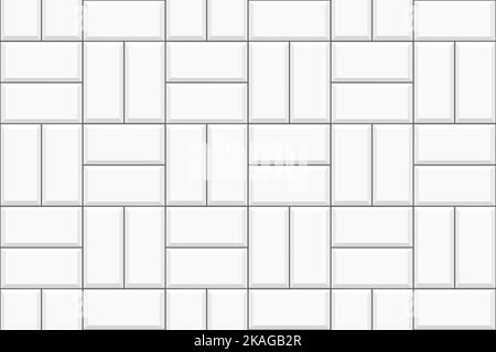 Motif de carreaux tissé blanc sans couture. Fond de cuisine, toilettes ou sol de salle de bains. Décoration en mosaïque extérieure ou intérieure. Fond de mur en pierre ou en céramique. Illustration vectorielle plate Illustration de Vecteur