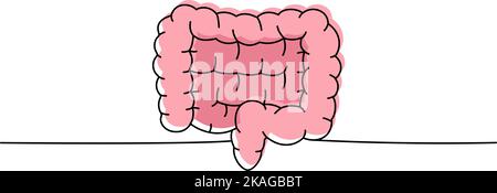 Intestins humains dessin continu coloré d'une ligne. Illustration d'une ligne colorée et continue d'un organe humain. Illustration linéaire minimaliste vectorielle. Illustration de Vecteur