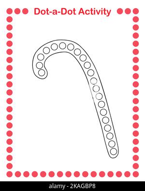 Noël canne à sucre traditionnel Sweet dot-a-dot jeu éducatif ou de loisirs feuille de travail, esquisse de l'illustration de vecteur de doodle, vacances d'hiver de la saison fu Illustration de Vecteur
