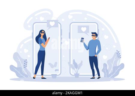 Hangouts rencontre d'amis, romantique date aveugle, temps libre, soul mate, relation romantique, Histoire d'amour, Saint-Valentin, restaurant plat vecteur moder Illustration de Vecteur