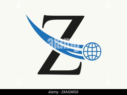 Concept de logo Letter Z World avec modèle vectoriel d'icône globale mobile Illustration de Vecteur
