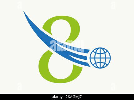 Concept de logo Letter 8 World avec modèle vectoriel d'icône globale mobile Illustration de Vecteur