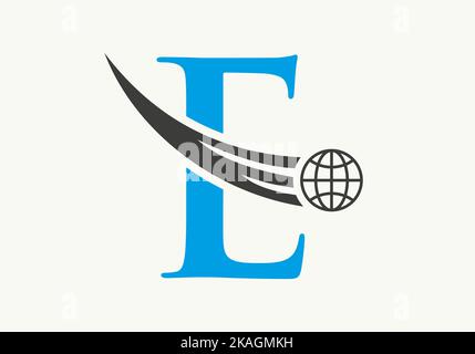 Concept de logo Letter E World avec modèle vectoriel d'icône globale mobile Illustration de Vecteur