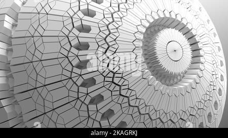 3D rendu en niveaux de gris de l'objet abstrait avec des détails complexes, le motif et la texture, ressemblant à l'ornement pour le design architectural Banque D'Images