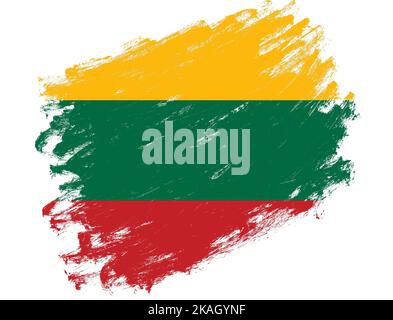 Drapeau lituanien peint sur fond blanc avec un trait de pinceau grunge Banque D'Images
