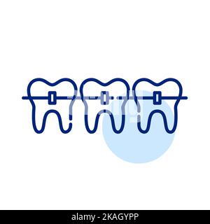 Dents avec bretelles. Traitement orthodontiste. Icône de ligne de contour pixel Perfect, modifiable Illustration de Vecteur