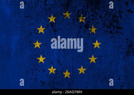 Le drapeau de l'Europe ou drapeau européen se compose de douze étoiles dorées formant un cercle sur un champ bleu. Il a été conçu et adopté en 1955 par le Counc Banque D'Images