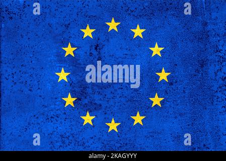 Le drapeau de l'Europe ou drapeau européen se compose de douze étoiles dorées formant un cercle sur un champ bleu. Il a été conçu et adopté en 1955 par le Counc Banque D'Images