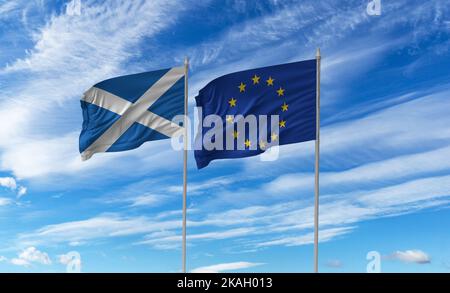Le drapeau de l'Europe ou drapeau européen se compose de douze étoiles dorées formant un cercle sur un champ bleu. Il a été conçu et adopté en 1955 par le Counc Banque D'Images