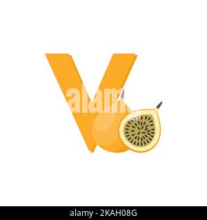 Alphabet fruits Voavanga, clip Art Vector, Illustration pour les enfants, lettre V Illustration de Vecteur