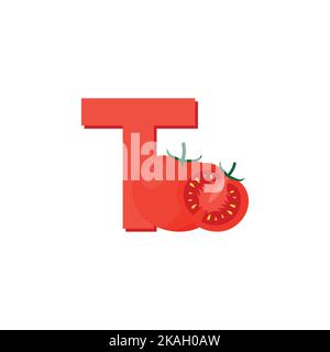 Alphabet de fruits tomates, clip Art Vector, Illustration pour enfants, lettre T. Illustration de Vecteur