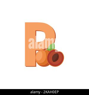 Pluots fruit Alphabet, clip Art Vector, Illustration pour enfants, lettre P Illustration de Vecteur