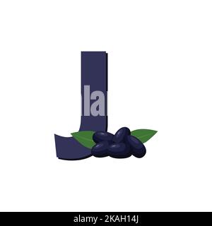 Lettre J Alphabet fruits Jambolan, clip Art Vector, Illustration isolée sur fond blanc Illustration de Vecteur