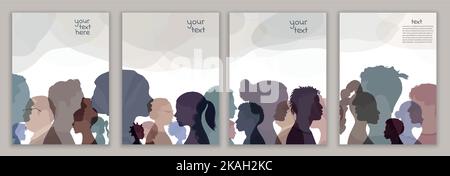 Psychologie et psychiatrie concept. Silhouettes visages en profil de personnes multiculturelles.thérapie psychologique.patients sous traitement. Bannière Illustration de Vecteur