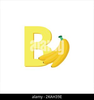 Alphabet fruits Banana, clip Art Vector, Illustration pour les enfants, lettre B. Illustration de Vecteur