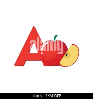 Alphabet fruits Apple, clip Art Vector, Illustration pour les enfants, lettre A. Illustration de Vecteur