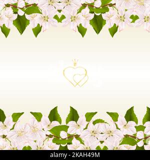 Bordure horizontale florale fond sans couture avec branches fleuries de pommier avec fleurs illustration vectorielle vintage à utiliser dans le design d'intérieur, l'art Illustration de Vecteur