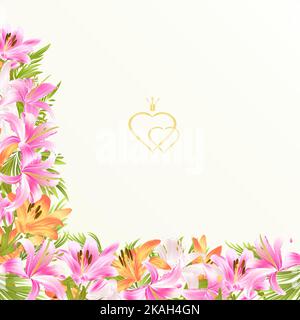 Bordure florale fond festif avec des lys et des bourgeons fleuris vintage vecteur Illustration cartes de vœux modifiable dessin à la main Illustration de Vecteur