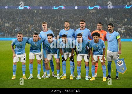 Manchester, Royaume-Uni. 2nd novembre 2022. L'équipe de Manchester City s'équipe lors du match de la Ligue des champions de l'UEFA au Etihad Stadium de Manchester. Le crédit photo devrait se lire: Andrew Yates/Sportimage crédit: Sportimage/Alay Live News Banque D'Images