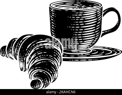 Tasse à café et coupe de bois croissant Illustration de Vecteur