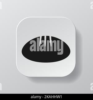 Bouton carré blanc avec icône en forme de pain noir, cuisson noire sur la plaque blanche. Illustration vectorielle du symbole plat isolée sur fond blanc. Concept de nutrition saine Illustration de Vecteur