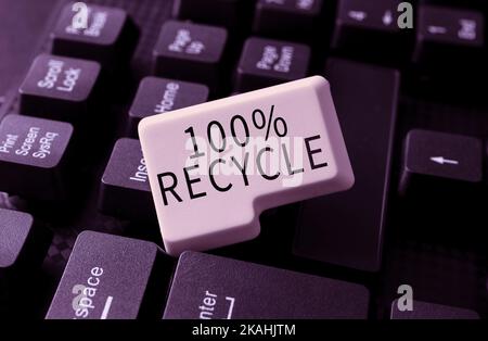 Légende conceptuelle 100 % recyclage. Concept signifiant ensemble de biodégradable, sans BPA et compostable d'homme d'affaires recyclable en costume ouvert Banque D'Images