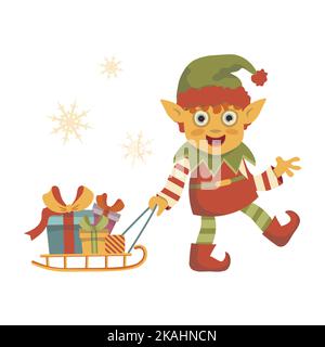 orf de noël avec traîneau et vecteur de cadeaux noël nouvel an Illustration de Vecteur