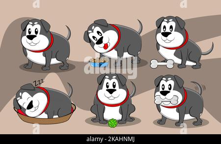 Mignon chien de dessin animé joué, pack illustration Art Illustration de Vecteur