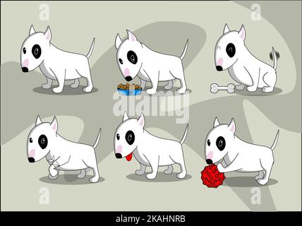 Bulldog dans différentes poses et joue et va au sujet de son illustration d'affaires Illustration de Vecteur