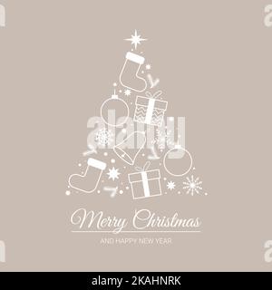 texte joyeux noël et joyeux nouvel an articles de noël en forme d'arbre de noël Illustration de Vecteur