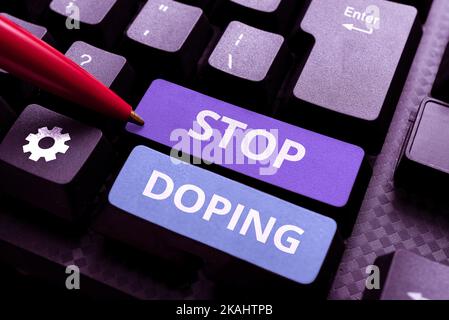 Écriture affichant le texte Arrêter le dopage. Mot écrit sur mettre une fin de l'infection virale de vos poumons et voies aériennes dessin de certains cadres de Comic Banque D'Images