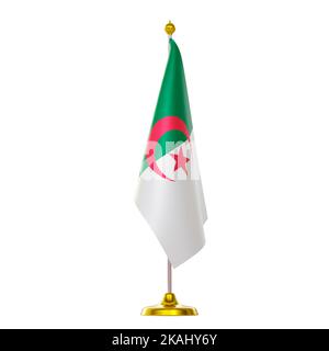 3D drapeau sur le pôle pour le sommet et la réunion politique des pays d'Algérie. Banque D'Images