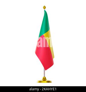 3D drapeau sur le pôle pour le sommet et la réunion politique des pays du Bénin. Banque D'Images