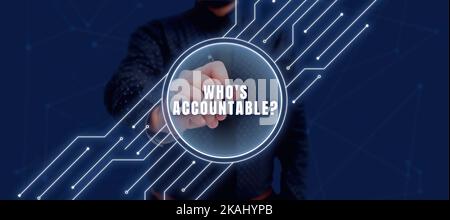 Écriture affichant le texte qui est responsable. Situation de concept d'affaires où toutes les parties profitent d'une manière ou d'un autre gentleman tenant parapluie Banque D'Images