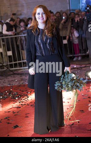 Noemi pendant le tapis rouge au festival de musique Sanremo 66th sur 8 février 2016. (Photo de Manuel Romano/NurPhoto) *** Veuillez utiliser le crédit du champ de crédit *** Banque D'Images