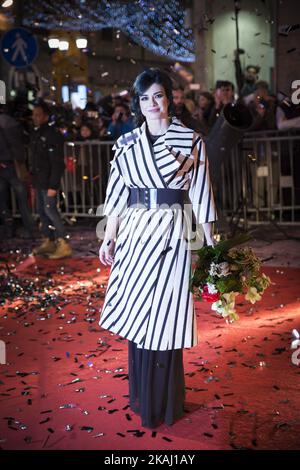 Dolcenera pendant le tapis rouge au festival de musique Sanremo 66th sur 8 février 2016. (Photo de Manuel Romano/NurPhoto) *** Veuillez utiliser le crédit du champ de crédit *** Banque D'Images