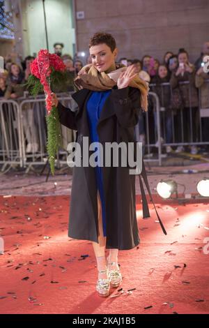 Arisa pendant le tapis rouge au festival de musique Sanremo 66th sur 8 février 2016. (Photo de Manuel Romano/NurPhoto) *** Veuillez utiliser le crédit du champ de crédit *** Banque D'Images