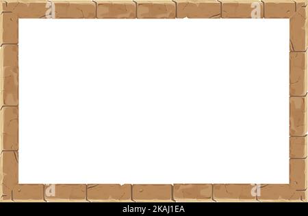 Cadre en brique de pierre borde l'ancien médiéval dans le style de dessin animé, isolé sur fond blanc. Décoration de jeux, menu. Illustration vectorielle Illustration de Vecteur