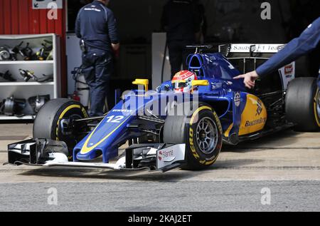 Felipe Nasr et Sauber pendant les essais sur le circuit Barcelone-Catalunya, le 25 février 2016. (Photo de Joan Valls/Urbanandsport/NurPhoto) *** Veuillez utiliser le crédit du champ de crédit *** Banque D'Images
