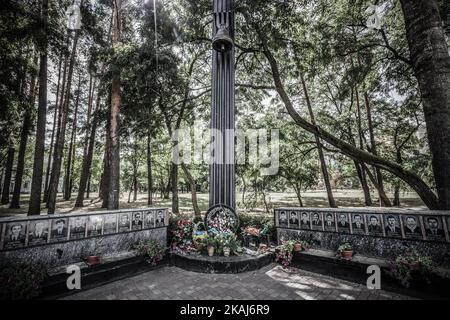 Monument à Slavutich à la mémoire des liquidateurs qui sont morts pendant les travaux de nettoyage après la catastrophe de la centrale nucléaire de Tchernobyl, Ukraine, sur 29 août 2014. La catastrophe de Tchernobyl a été un accident nucléaire catastrophique qui s'est produit le 26 avril 1986 à la centrale nucléaire de Tchernobyl, dans la ville de Pripyat, en Ukraine (alors officiellement la RSS d'Ukraine), qui était sous la juridiction directe des autorités centrales de l'Union soviétique. Une explosion et un incendie ont libéré de grandes quantités de particules radioactives dans l'atmosphère, qui se sont répandues dans une grande partie de l'ouest de l'URSS et de l'Europe. Banque D'Images