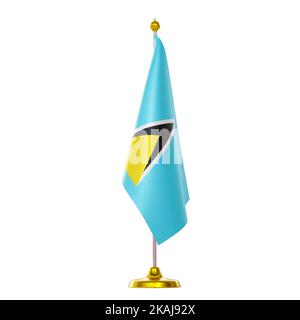 3D passage du drapeau sur le poteau pour le sommet et la réunion politique des pays de Sainte-Lucie. Banque D'Images