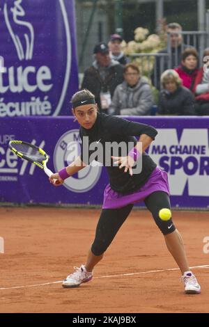 Caroline Garcia (FR) retourne un coup de feu sur 16 mai 2016, à Strasbourg, France, à l'International de Strasbourg. Premier grand événement du tennis féminin français sur terre battue après Roland Garros et premier sport en Alsace, Strasbourg International se tiendra pour leur édition 30th, du 13 au 21 mai 2016. (Photo par Elyxandro Cegarra/NurPhoto *** Veuillez utiliser le crédit du champ de crédit *** Banque D'Images