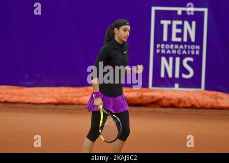 Caroline Garcia (FR) retourne un coup de feu sur 16 mai 2016, à Strasbourg, France, à l'International de Strasbourg. Premier grand événement du tennis féminin français sur terre battue après Roland Garros et premier sport en Alsace, Strasbourg International se tiendra pour leur édition 30th, du 13 au 21 mai 2016. (Photo par Elyxandro Cegarra/NurPhoto *** Veuillez utiliser le crédit du champ de crédit *** Banque D'Images