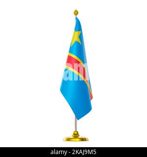 3D drapeau sur le pôle pour le sommet et la réunion politique des pays de la République démocratique du Congo. Banque D'Images