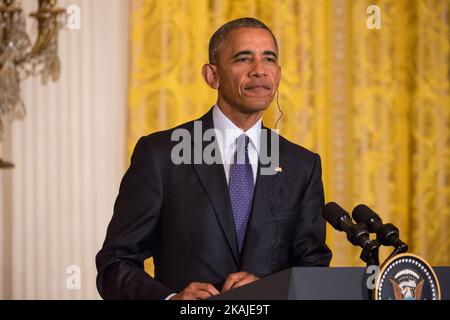 Washington, D.C. — vendredi, 22 juillet, dans la salle est de la Maison Blanche, le président Barack Obama a tenu une conférence de presse conjointe avec le président mexicain Enrique Peña Nieto. (Photo de Cheriss May/NurPhoto) *** Veuillez utiliser le crédit du champ de crédit *** Banque D'Images