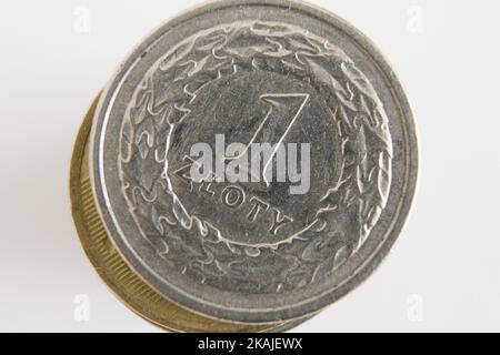 Bydgoszcz, Pologne - 31 juillet 2016. Les pièces de monnaie zloty polonaises sont visibles. (Photo de Jaap Arriens/NurPhoto) *** Veuillez utiliser le crédit du champ de crédit *** Banque D'Images