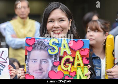 Le fan de Peter Sagan, photographié pendant la course de point, lors de la quatrième édition du Tour de France Saitama Criterium. Le samedi 29th octobre 2016, à Saitama, Japon. Photo par Artur Widak *** Veuillez utiliser le crédit du champ de crédit *** Banque D'Images