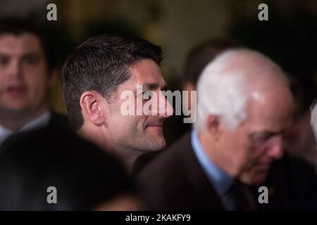 Mardi, 31 janvier, président de la Chambre des représentants, Paul Ryan, était présent à l'annonce en direct du président américain Donald Trump de l'appel du Colo, le juge Neil Gorsuch, comme son candidat à la Cour suprême des États-Unis, dans la salle est de la Maison Blanche. (Photo de Cheriss May/NurPhoto) *** Veuillez utiliser le crédit du champ de crédit *** Banque D'Images